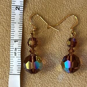 Vintage Brown Glass Aurora Borealis Beaded Earrings